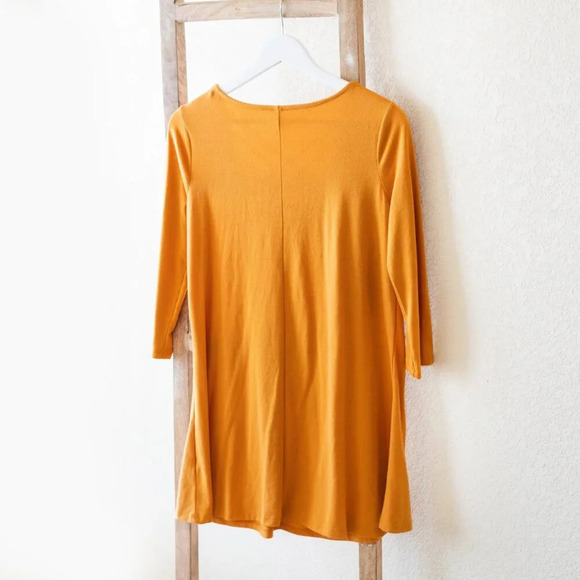 ZENANA MUSTARD FALL YELLOW 3/4 SLEEVE BRAIDED CAGE FRONT TUNIC TOP - Picture 3 of 9